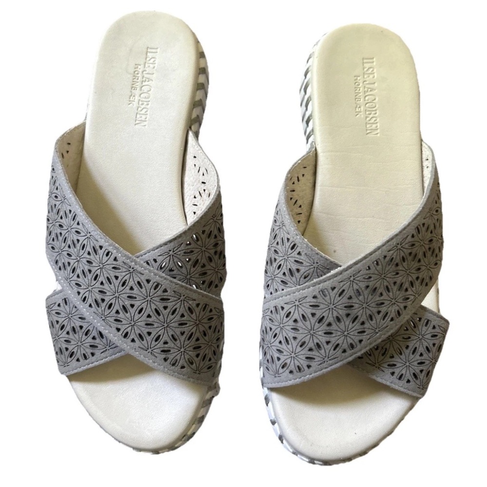 Ilse Jacobsen Tulip Shoes Gray Cross Band Sandal Slide Women's Sz 6 EU Size 36